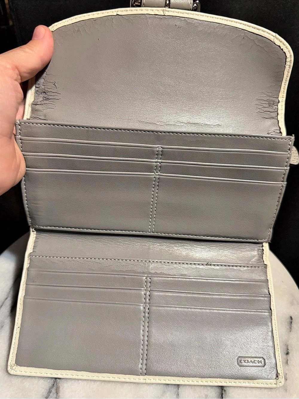 COACH Soho Buckle Flap Wallet in Cream & Gray - Picture 2 of 3